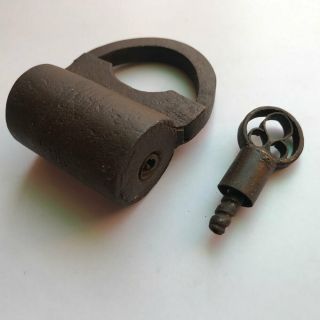 An Old Or Antique Iron Padlock Lock Key Decorative Shape Screw Type