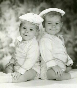 Vintage Photo Cutest Ever Smiling Little Boys W Hats & Matching Outfits