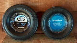 2 Vintage Rubber Tire & Glass Advertising Ashtray Goodyear Gadsden & General