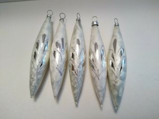 Vtg Mercury Glass Icicle White Silver Christmas Holiday Ornaments Set Pretty Ice