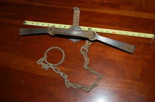 S Newhouse 44 Large Double Long Spring Oneida N.  Y.  W/swivel & Chain Trap S S