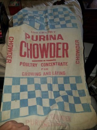 Early Purina Chowder Feed Sack 100 Lb Advertising Chicken Feed Bag