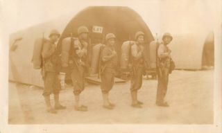 Vintage 1940s Snapshot Black White Photo Wwii Soldiers Rifle Group Of 5