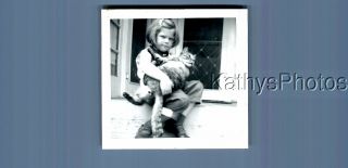 Black & White Photo B,  2827 Girl Sitting On Steps Holding Cat