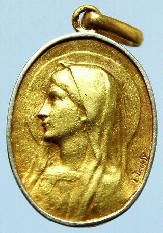 Antique Art Pendant Sterling Silver & Gold Blessed Virgin Mary By E.  Dropsy