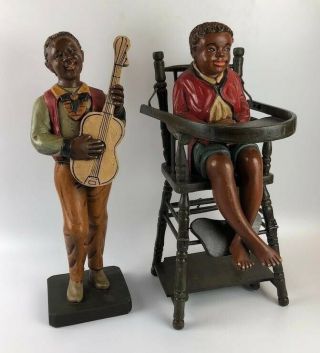 Vintage Black Americana Rare Set Of 2 - 21 " Resin Figurine Statues