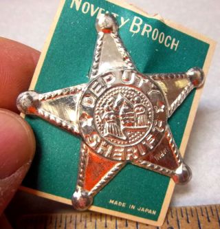1960s Novelty Toy Kids Deputy Sheriff Tin Badge,  Made In Japan,  Card