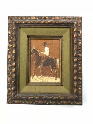 Mary Lehman Signed Oil Painting On Board Man On Horse Western Framed