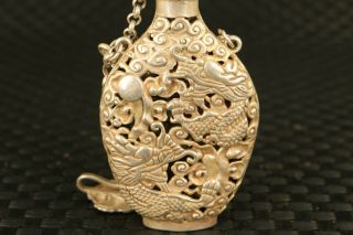rare Asian old tibet silver hand - carved dragon figure statue snuff bottle 2