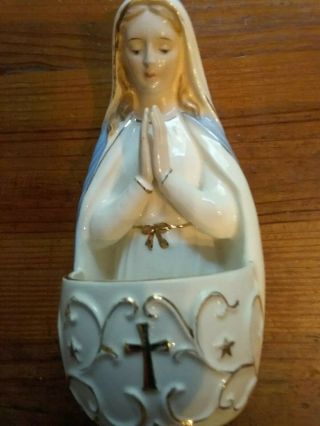 1961 Vintage Catholic Virgin Mary Madonna Holy Water Font Art Japan