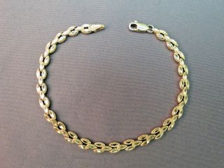 Vtg 14k Yellow Gold Solid Link Bracelet 6g Designer 5mm Chain Diamond Cut Detail