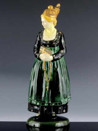Gorgeous Large Vintage Gmundner Keramik Austria Majolica Glaze Lady Figure