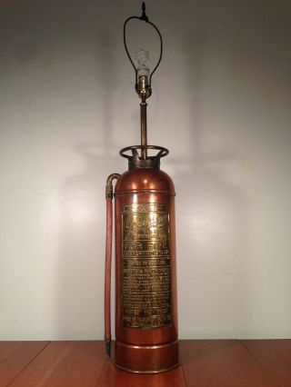 Antique Vintage Guardene Copper Brass Fire Extinguisher Table Floor Lamp