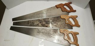 Set Of 3 Vintage 26 " Henry Disston & Sons D - 23 Hand Saw 