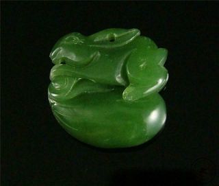 Fine Old Chinese Nephrite Celadon Jade Carved Statue Toggle Pendant Rabbit