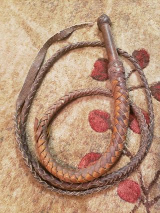 Vintage 8ft Braided Rawhide/leather Bull Whip Cowboy 103 " Antique Towson Quality
