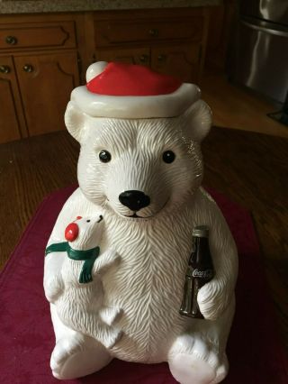 Christmas Coca - Cola Collectable 1998 Telefora Polar Bear Cookie Jar