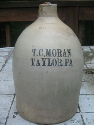 James Ryan,  Pittston,  Pa 1 Gallon Stoneware Merchant Jug T.  C.  Moran Taylor Ad