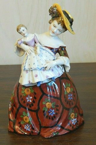 Antique Royal Vienna Beehive Mark 6.  5 " Hand - Painted Porcelain Figure Womanw/doll