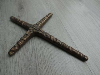 RARE vintage German bronze crucifix cross LUTHERAN ART WORK 3
