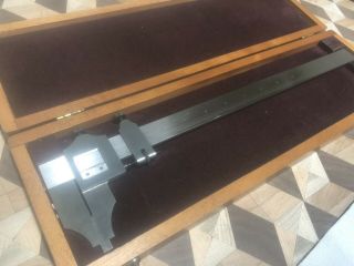 Vintage Starrett Caliper No.  122 12” In/outside Vernier Scale In Orig Wood Box