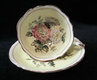 Vintage Paragon England Bone China Tea Cup & Saucer Chrysanthemums /mums /yellow