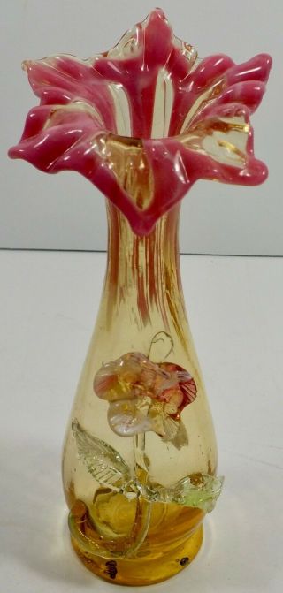 Gorgeous Stevens Williams Jack In Pulpit Vase W/ Vaseline Glass Applied Flower