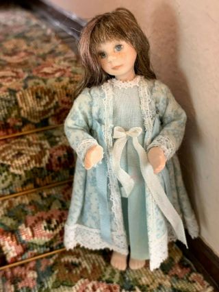 Vintage Miniature Dollhouse Uk Artisan Sculpted Porcelain Little Girl Out Of Bed