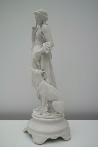 Antique 19th Century Biscuit / Porcelain Figure Greyhound and lady 2