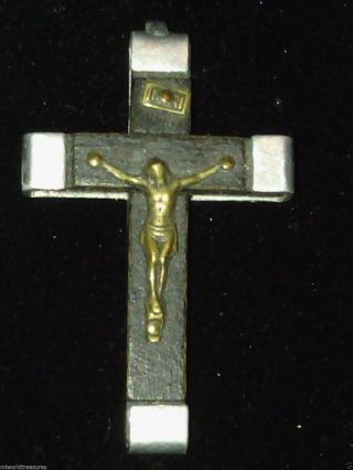 Antique/vintage Wood And Silver Metal Crucifix Pendant Made In Italy 1 3/4 " Long