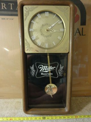 Vintage Miller High Life Lighted Pendulum Wall Clock,  Beer Advertising Bar Sign.