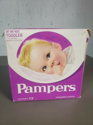 Rare 1970s Vintage Pampers Diapers Opened Box 10 Toddler Diapers Xl Baby Purple