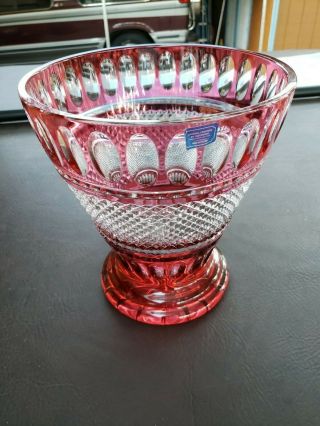Large Red Cut Crystal Glass Vase By Godinger Poland