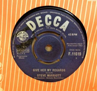 Steve Marriott Give Her My Regards / Imaginary Love Og Uk Decca 7 " F11619 Clip