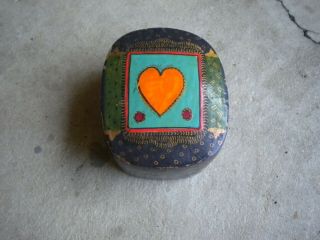Vintage Hand - Painted Heart Paper Mache Made In India