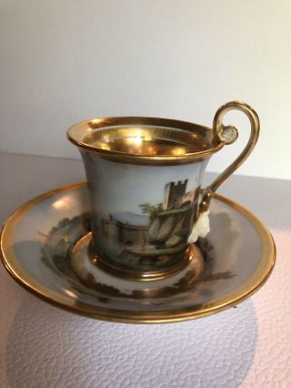 Antique Rare 19th C Gold Royal Porcelain Cup & Saucer