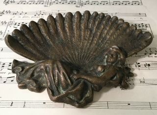 Antique French Art Nouveau Bronze Tray Woman Feathers Fan c1900 2