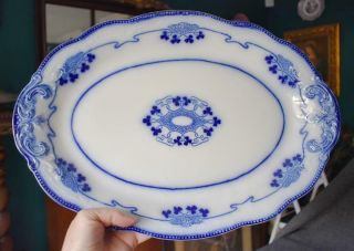 W H Grindley England Lorne Antique Flow Blue Extra Large Scalloped Oval Platter