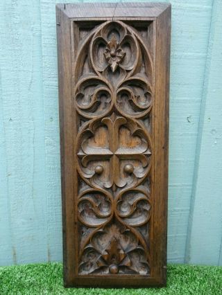 Early 19thc Gothic Wooden Oak Panel With Tracery Carvings,  Cross C1820s