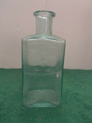 Vintage Green Aqua Glass Holy Water Square Font Bottle Embossed Cross No Stopper