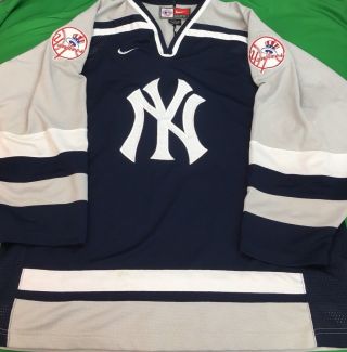 Vtg Nike York Yankees Mlb Hockey Jersey Sz Xl Huge Double Sided Logo 