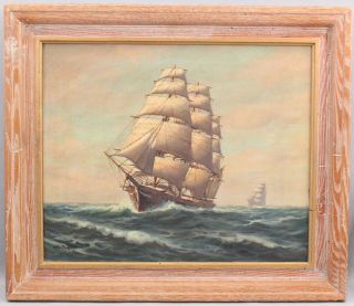 Vintage William Paskell American Maritime Clipper Ship Seascape Oil Painting,  Nr