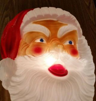 Vintage Santa Head Face Blow Mold Plastic Wall Hanging Light Up Made In Canada