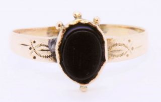 Vintage 14k Solid Yellow Gold Oval Black Onyx Baby Child 