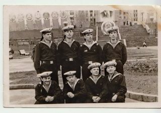 1960 Soviet Army Men In Military Uniform Sailors Navy Russian Vintage Photo