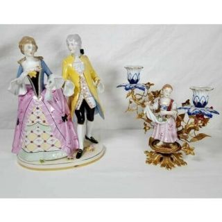Schierholz Porcelain Couple Figurine And Candlestick With Metal Framework