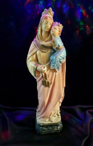 Antique Virgin Mary Our Lady Of The Scapulars Chalkware Carnival Prize Statue