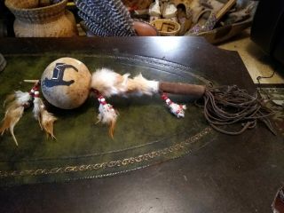 Awesome Vintage Native American Hand Made Gourd Rattle Great Sound