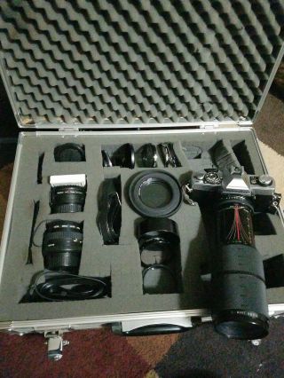 Vintage Minolta Xg - 1 35mm Camera With 3 Lenses,  And Extra Lense Plates