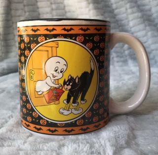 Vintage Casper The Friendly Ghost Ceramic Mug Halloween Black Cat United Silver